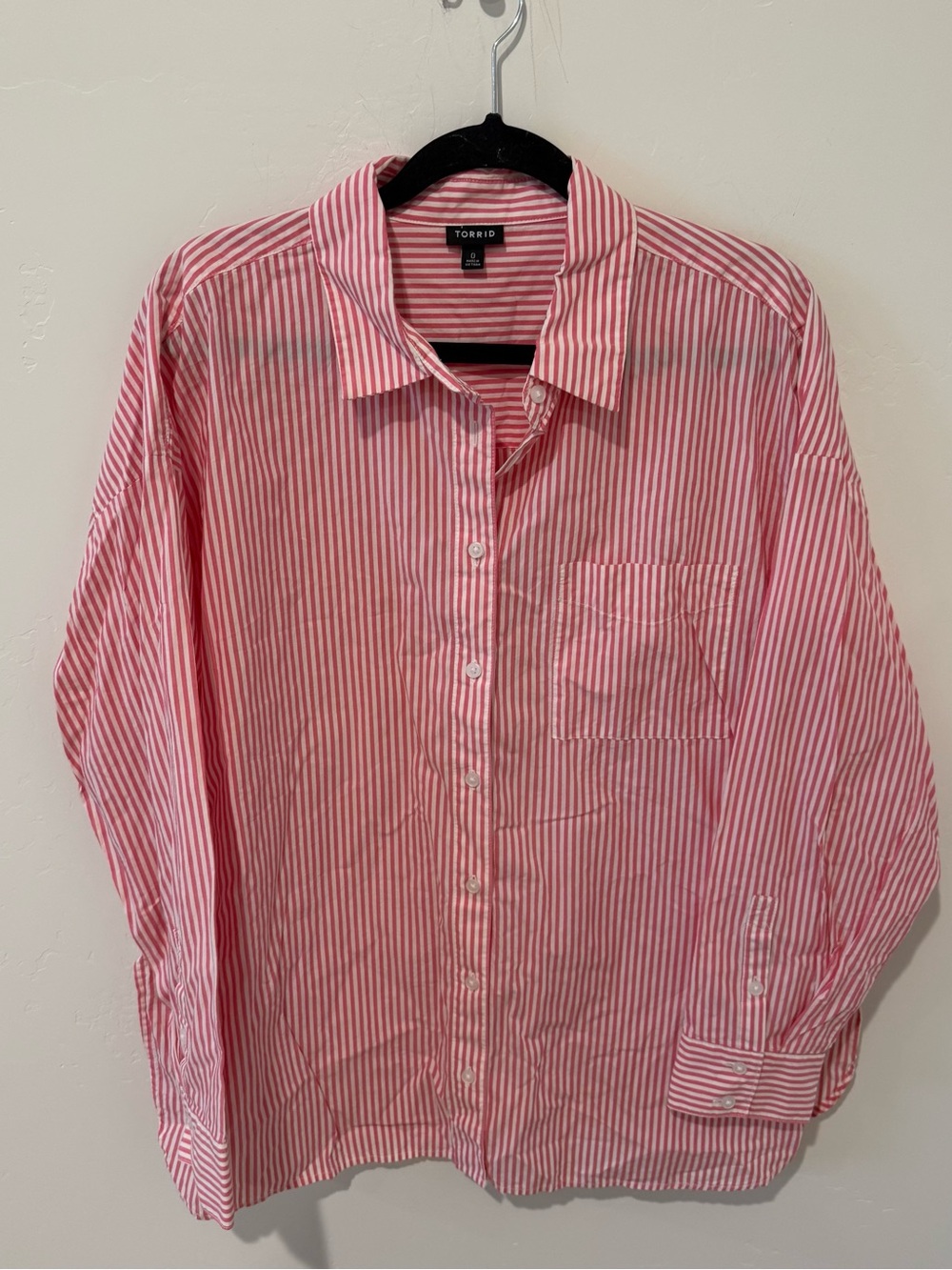 Torrid Pink Stripe Button-Up Shirt Womens 0 Large Oversized Casual Pink Nautical